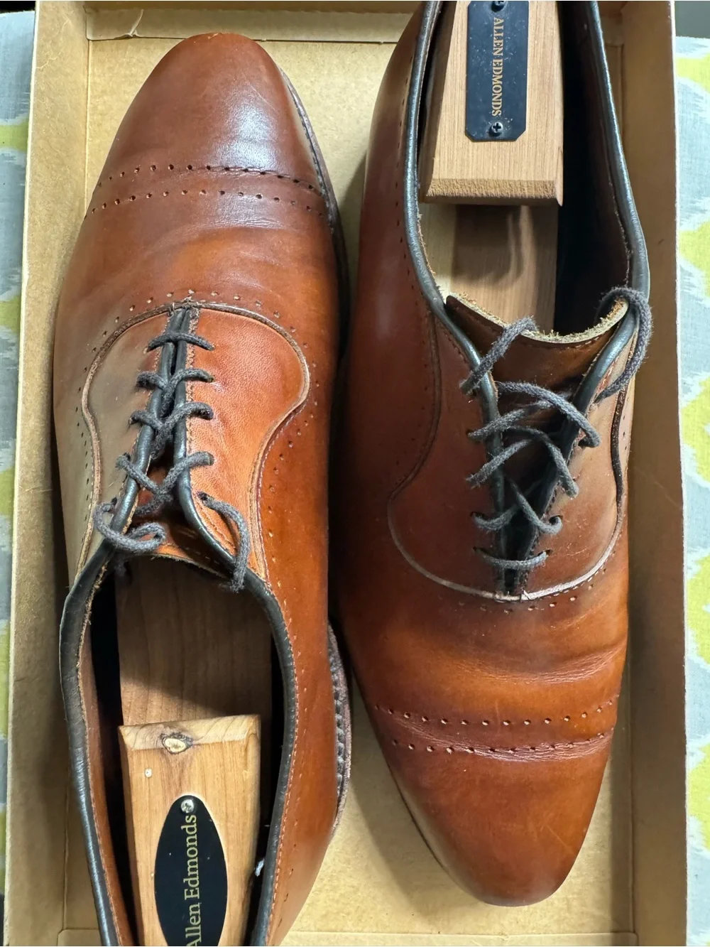 Allen Edmonds Tan Brown Leather Cap-Toe Oxford Shoes 3E